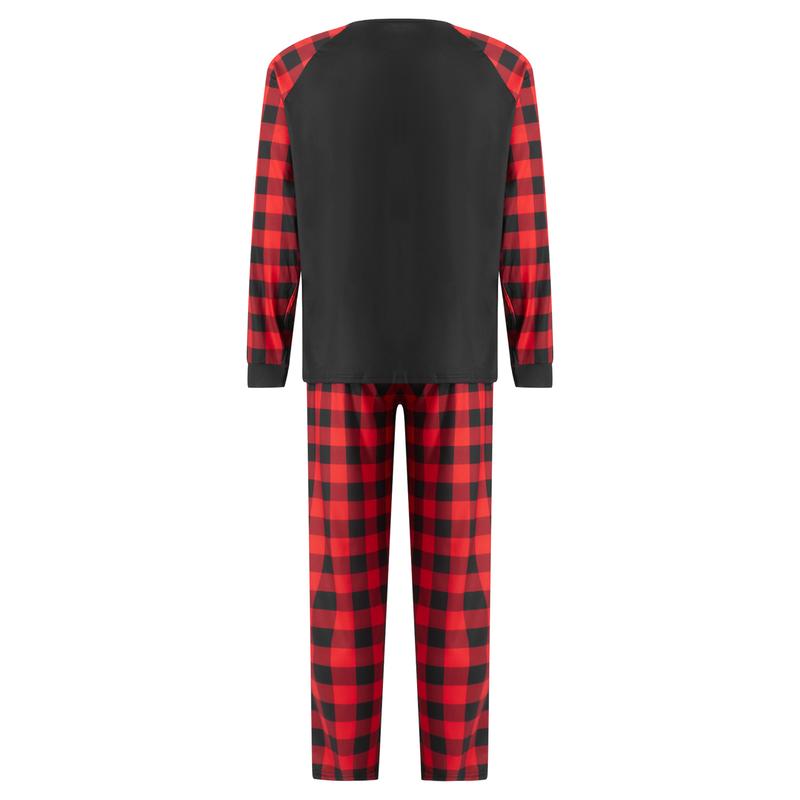 Christmas Family Matching Pajamas Set Elk Print Long Sleeve Tops Plaid Pants Xmas Jammies Sleepwear