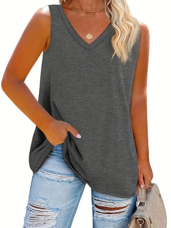  Solid V Neck Tank Top, Tank Tops for Women, Summer Outfits 2024, Casual Sleeveless Top for Summer, Women's Plus Clothing for Daily Wear