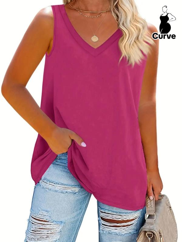  Solid V Neck Tank Top, Tank Tops for Women, Summer Outfits 2024, Casual Sleeveless Top for Summer, Women's Plus Clothing for Daily Wear