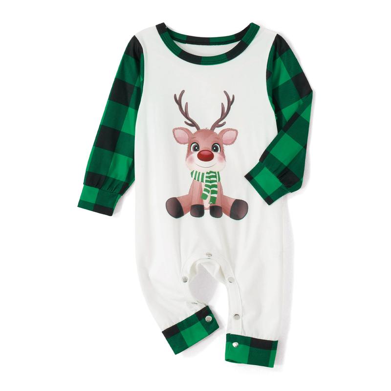 Calsunbaby Christmas Family Pajamas Matching Set Parent-child Cartoon Deer Print Long Sleeve T shirt Tops and Pants Sleepwear for Women Men Kids Baby