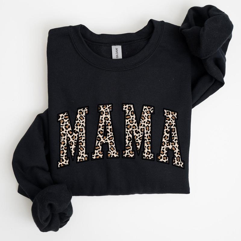 Mama, Leopard Print Sweatshirt, Crew Neck, Women's, Crewneck