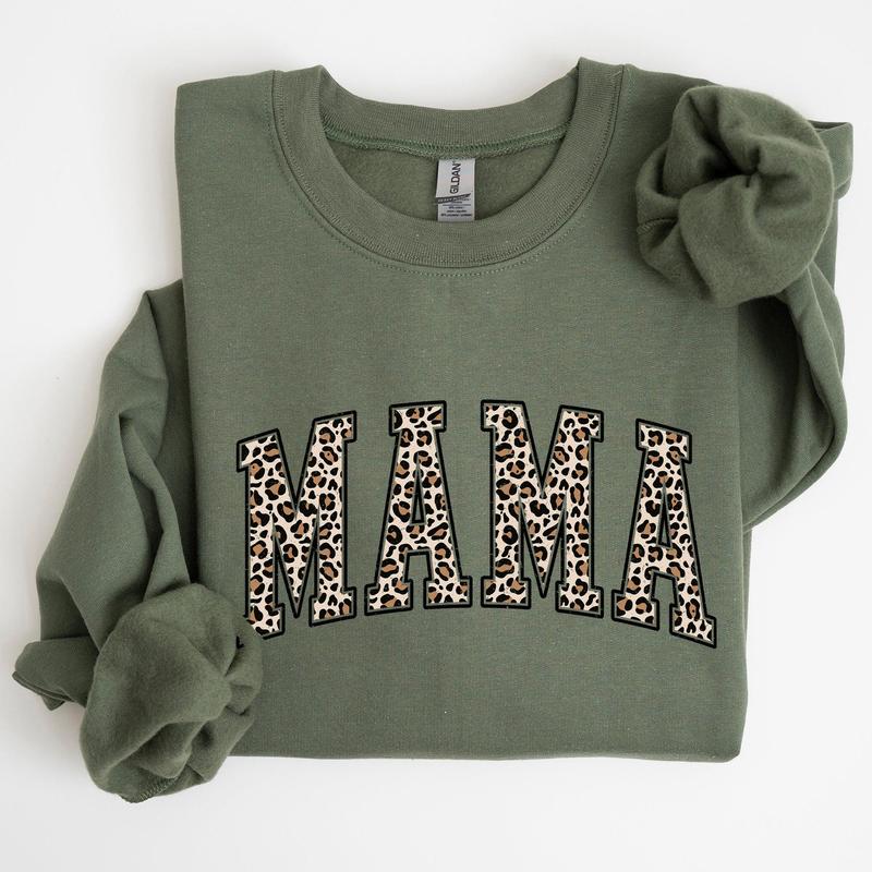 Mama, Leopard Print Sweatshirt, Crew Neck, Women's, Crewneck