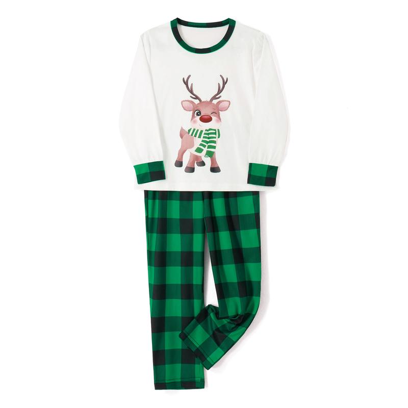 Calsunbaby Christmas Family Pajamas Matching Set Parent-child Cartoon Deer Print Long Sleeve T shirt Tops and Pants Sleepwear for Women Men Kids Baby