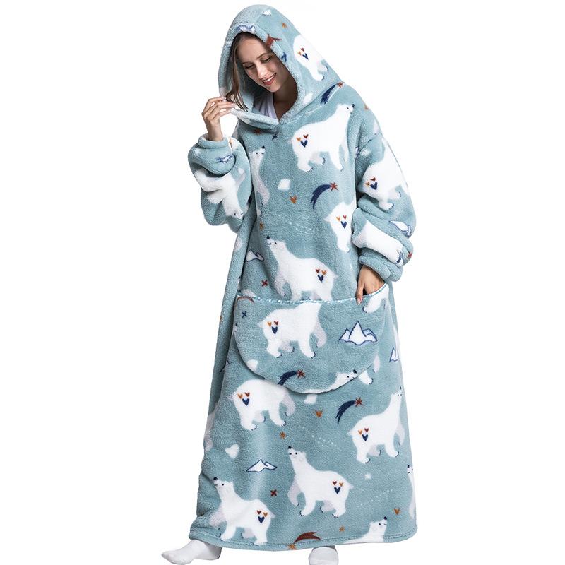 Cute sloth and penguin print hoodie blanket, oversized wearable sweatshirt pullover, air-conditioned room large pocket comfortable hoodie sleepwear, Halloween blanket, Halloween decoration 2024 new clothing