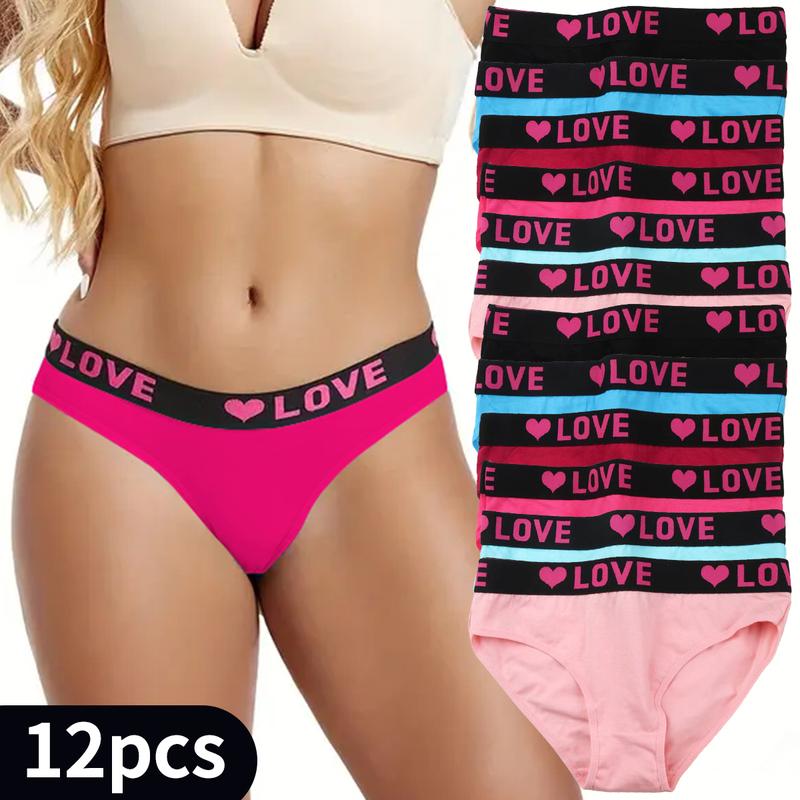 12pcs Sexy Seamless Color Block Briefs - Ultra Comfy, Breathable, Stretchy, and Soft Intimates Panties for Women - Lingerie & Underwear with Letter Print Design