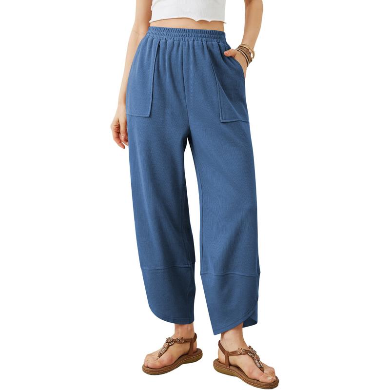 Womens Comfy Baggy Wide Leg Pants Casual Elastic Waisted Palazzo Harem Pants with Pockets