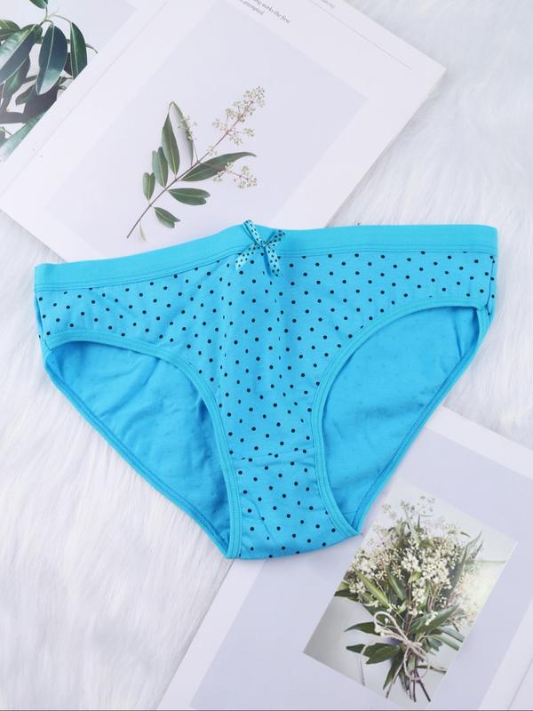 Women's Polka Dot Print Bow Decor Knicker, Korean Wear, Soft Comfy Breathable Panty for Daily Wear, Women's Underwear Bottoms for All Seasons, Panties for Women, Korean Streetwear