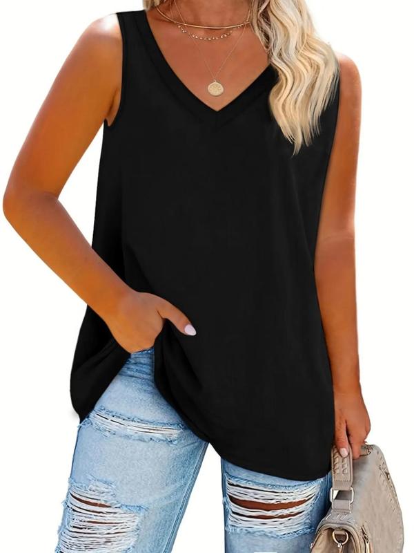  Solid V Neck Tank Top, Tank Tops for Women, Summer Outfits 2024, Casual Sleeveless Top for Summer, Women's Plus Clothing for Daily Wear