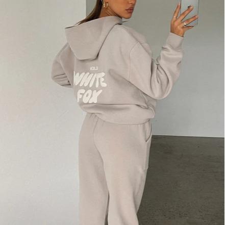 White Tracksuit Hoodie and Pants for Women, Stylish Sweatshirt Set, Women's Casual Outfit, T-shirt, Hoodie