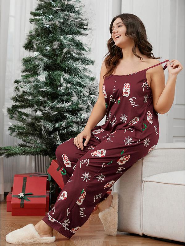 BloomChic Santa Claus Print Pocket Spaghetti Strap Jumpsuit