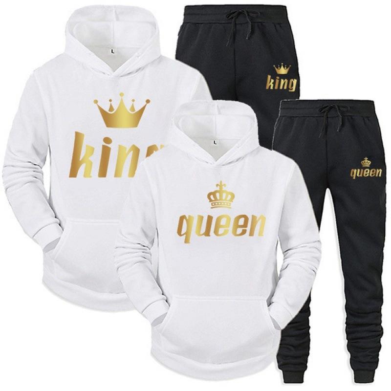 2024 fashion couple sweatshirt set King or Queen printed lover hoodie set King Queen hooded sweatshirt couple pullover men's sweater women's set