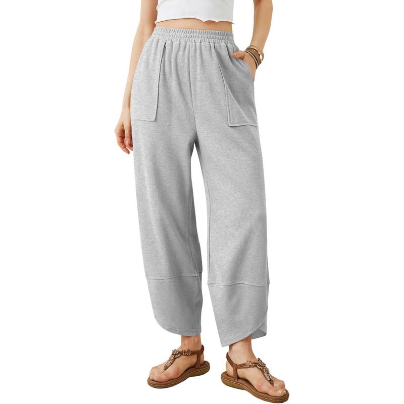 Womens Comfy Baggy Wide Leg Pants Casual Elastic Waisted Palazzo Harem Pants with Pockets