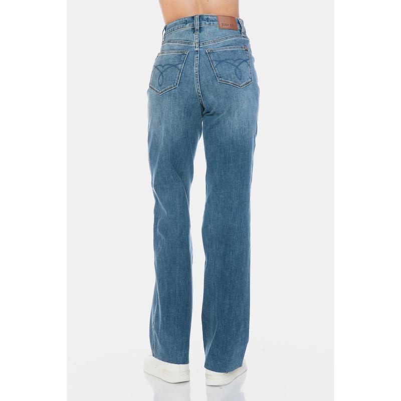 Judy Blue Full Size Tummy Control Cut Raw Hem Straight Jeans