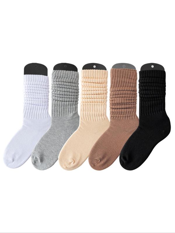 Women's 5 Pairs Solid Crew Socks, Fashion Casual Cozy Pile Socks for Daily Outdoor Wear, Women Socks for All Seasons