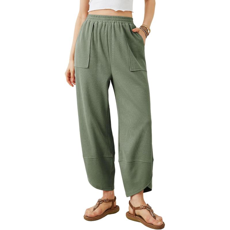 Womens Comfy Baggy Wide Leg Pants Casual Elastic Waisted Palazzo Harem Pants with Pockets