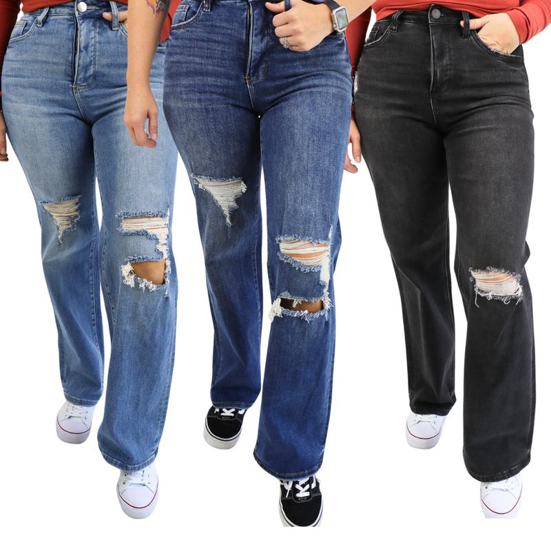 Wide Leg Tummy Control Denim Jeans by RFM for Women