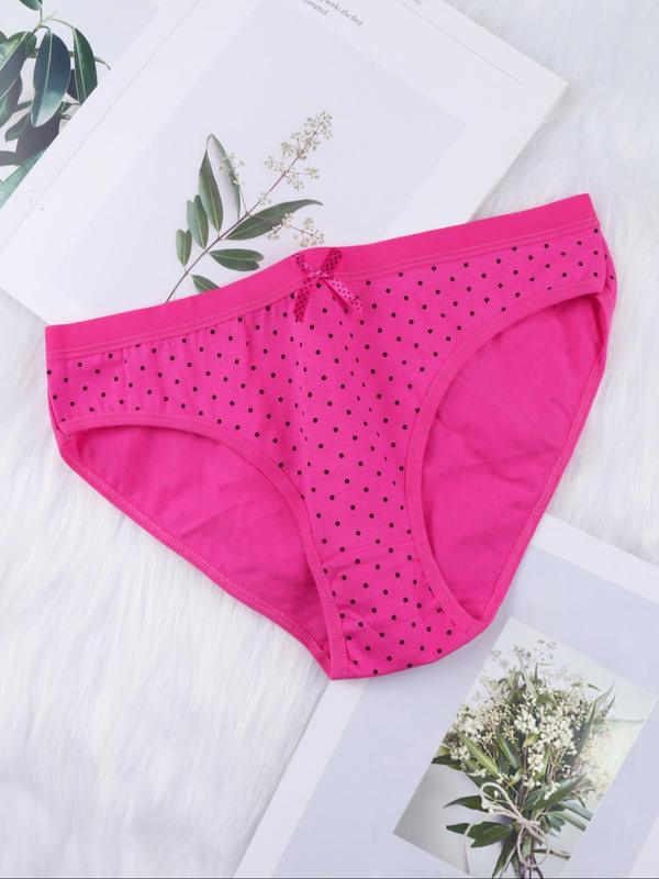 Women's Polka Dot Print Bow Decor Knicker, Korean Wear, Soft Comfy Breathable Panty for Daily Wear, Women's Underwear Bottoms for All Seasons, Panties for Women, Korean Streetwear