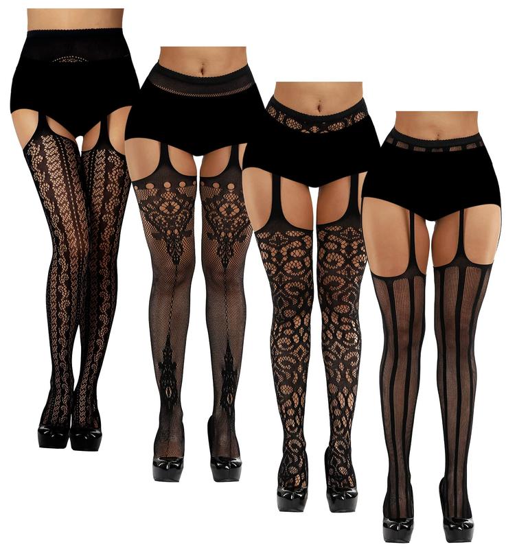 Women's Fishnet Tights Suspenders Sexy Pantyhose Lace Thigh High Socks