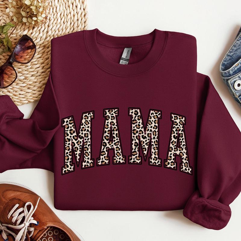 Mama, Leopard Print Sweatshirt, Crew Neck, Women's, Crewneck