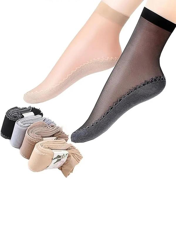 Women's 4 Pairs Solid Sheer Contrast Crew Socks, Breathable Comfy Mid-tube Socks for Daily Wear, Women's Socks for Spring & Fall