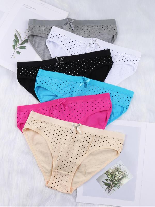 Women's Polka Dot Print Bow Decor Knicker, Korean Wear, Soft Comfy Breathable Panty for Daily Wear, Women's Underwear Bottoms for All Seasons, Panties for Women, Korean Streetwear