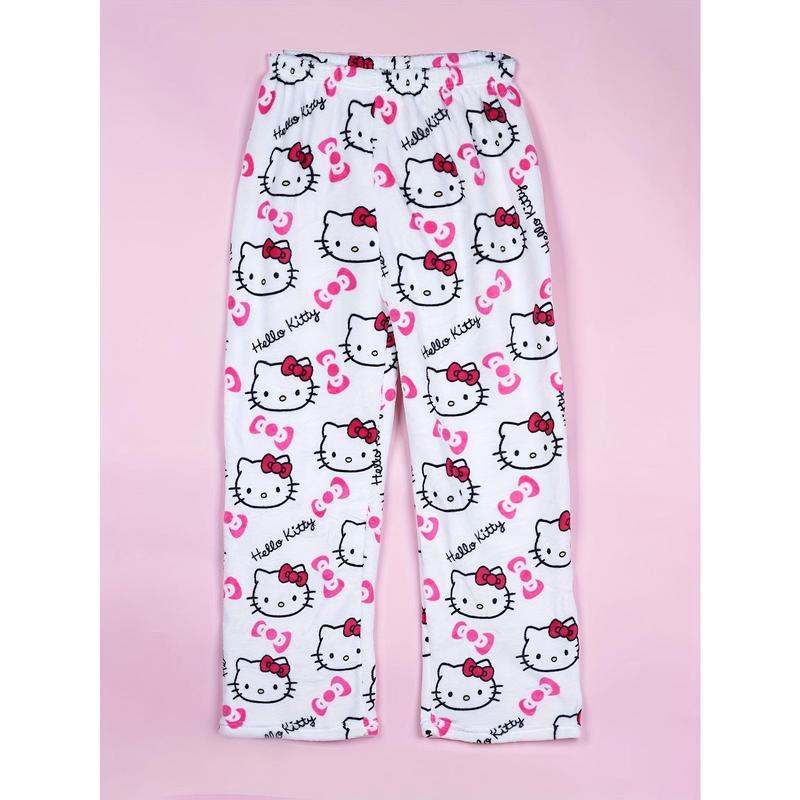 Genuine Sanrio Flannel Pajamas Cute Sanrio Hello Kitty Lady Casual Homewear Pants Warm White Plush Cartoon Animation Autumn Fashion Gift