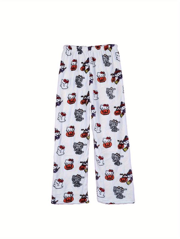 Genuine Sanrio Flannel Pajamas Cute Sanrio Hello Kitty Lady Casual Homewear Pants Warm White Plush Cartoon Animation Autumn Fashion Gift