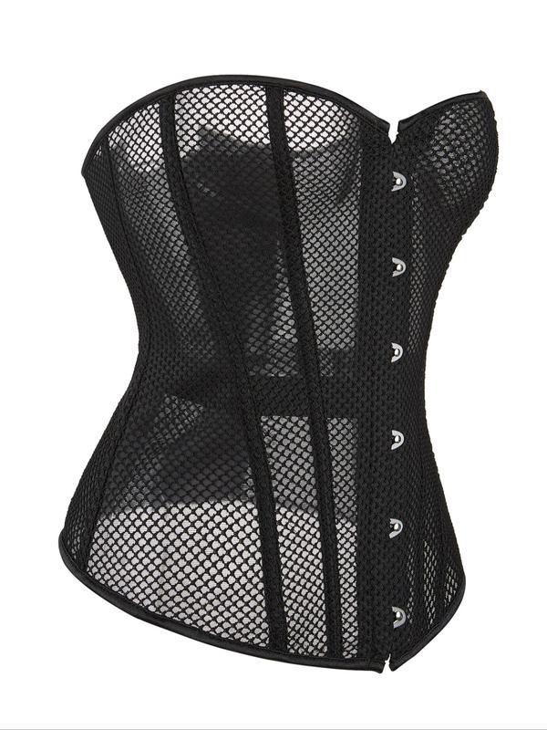 Women's Button Front Lace Up Sheer Shapewear Waist Trainer, Tie Back Hook & Eye Front Corset, Fashionable Shaper for Daily Wear