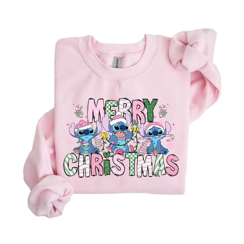 Merry Christmas Stitchh Sweatshirt,  Cute Stitchh Holiday Shirt, Stitchh Christmas Outfit, Blue Alien Stitchh Family Tee