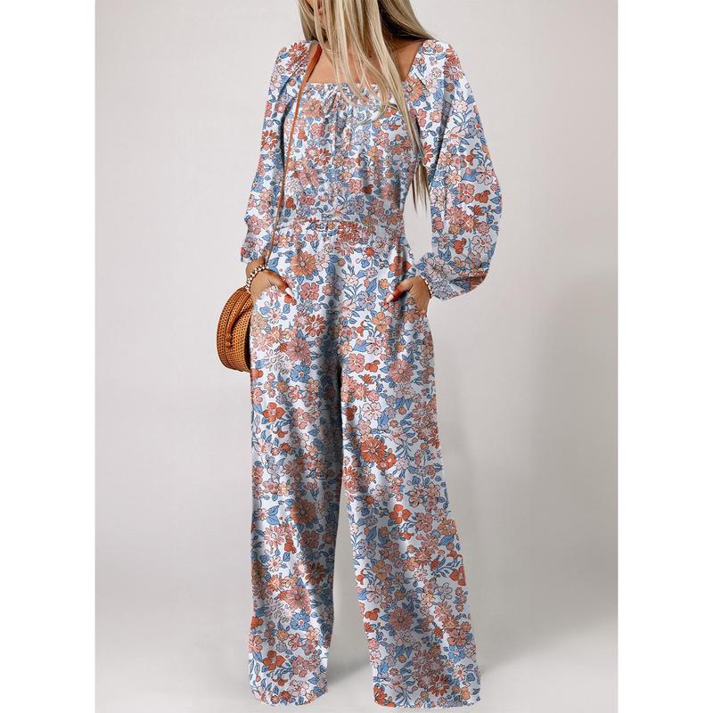 Dokotoo Printed Long Sleeve Jumpsuit Patterned Romper Boho Chic Casual Jumpsuit High Waist Autumn Winter Styles