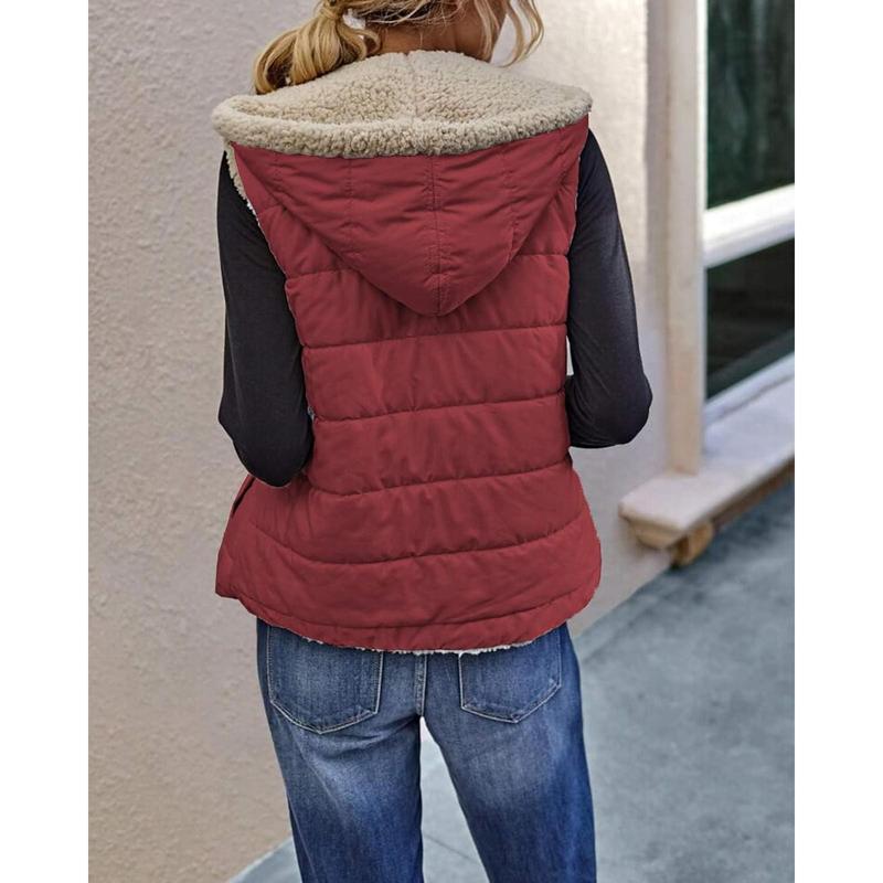 Tankaneo Womens Sherpa Fleece Full Zip Reversible Vest Warm Color Block Hoodie Outwear with Pocket