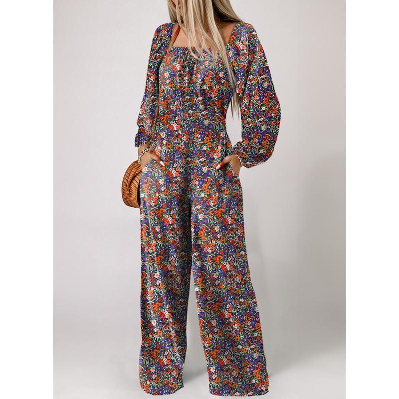 Dokotoo Printed Long Sleeve Jumpsuit Patterned Romper Boho Chic Casual Jumpsuit High Waist Autumn Winter Styles