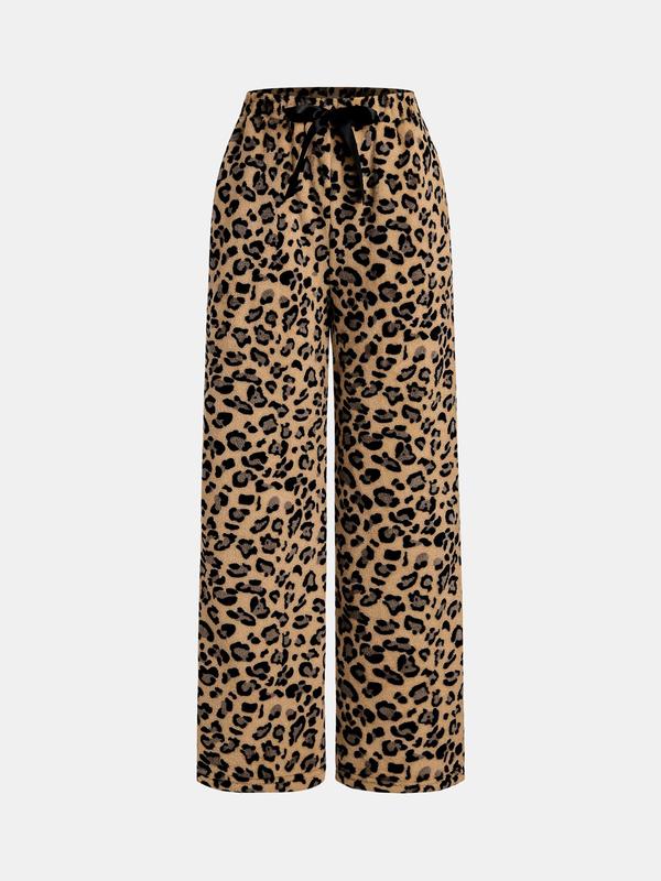 YOZY Women's Leopard Print Drawstring Waist Thermal Lined Pants, Casual Comfy Trousers for Fall & Winter, Women's Bottoms for Daily Wear