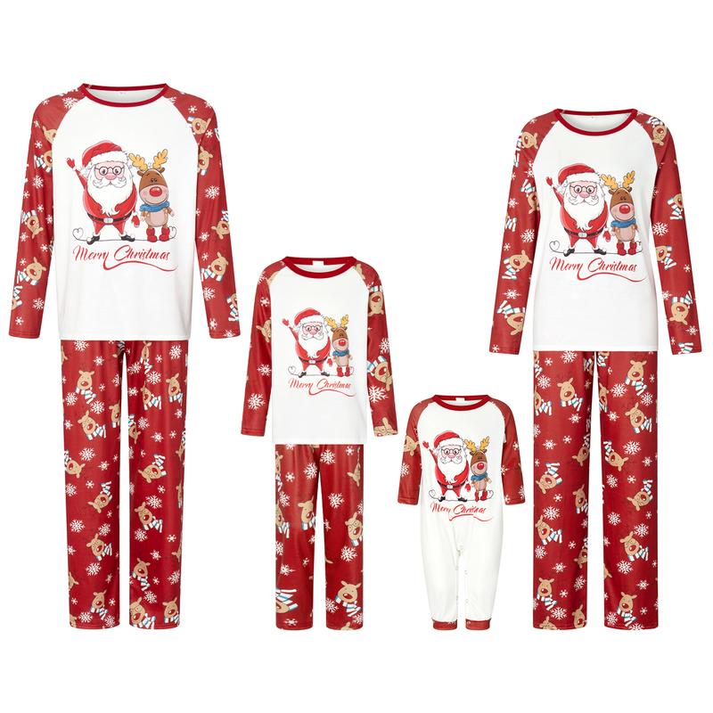 Christmas Family Pajamas Matching Set Santa Elk Print Long Sleeve Tops and Pants Loungewear Soft Sleepwear