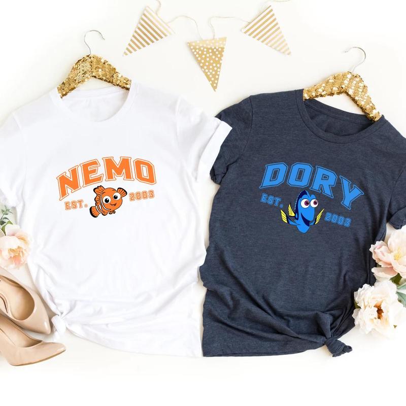 Nemoo and Doryy Print T-shirt, Finding Nemo Shirt, Cartoon Crewneck, Disneyy Couple Shirt, Valentine Day Gift PK411-412