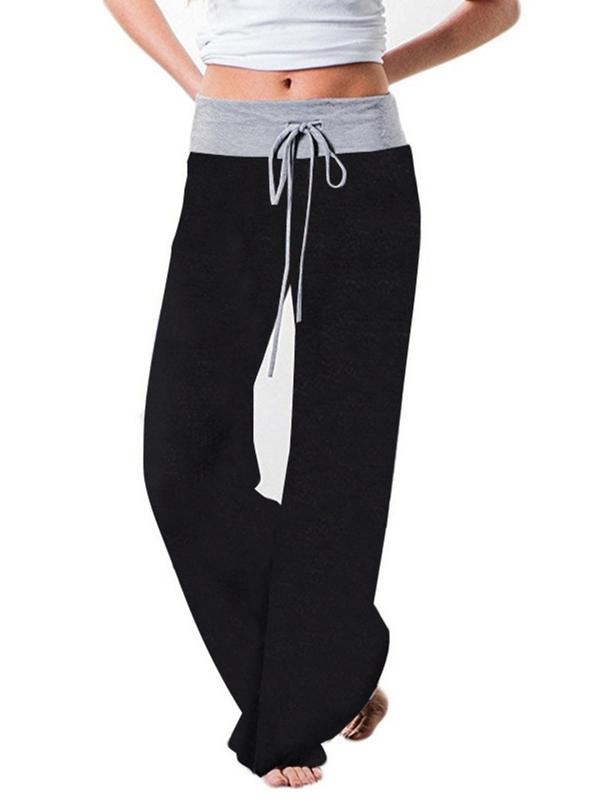 Women's Patchwork Drawstring Waist Wide Leg Pants, Casual Comfy Trousers for Spring & Fall, Women's Bottoms for Daily Wear