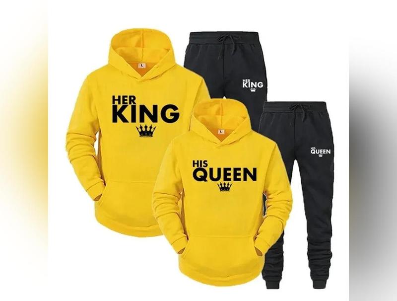 Lover Her QUEEN or His KING Printed Tracksuits Couple Hoodies Outfit Suits Casual Hooded Sweatshirt + Sweatpants Two Piece Set