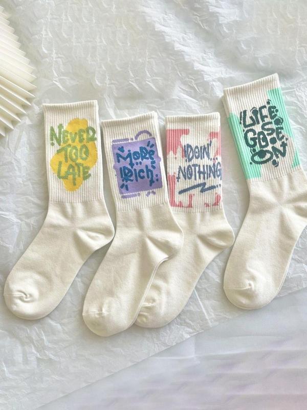 Women's 7 Pairs Pop Art Print Crew Socks, Fashion Casual Letter Graphic Socks for Daily Outdoor Wear, Women Socks for All Seasons