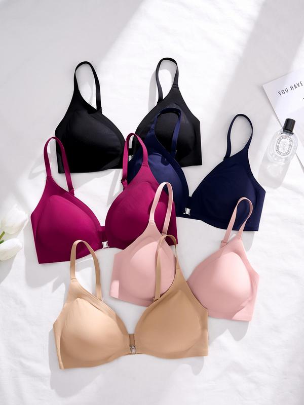 Women's 5pcs Solid Adjustable Strap Wireless Bra, Casual Breathable Comfortable Padded Push Up Bra, Ladies Underwear Sets for All Seasons, Bras for Women