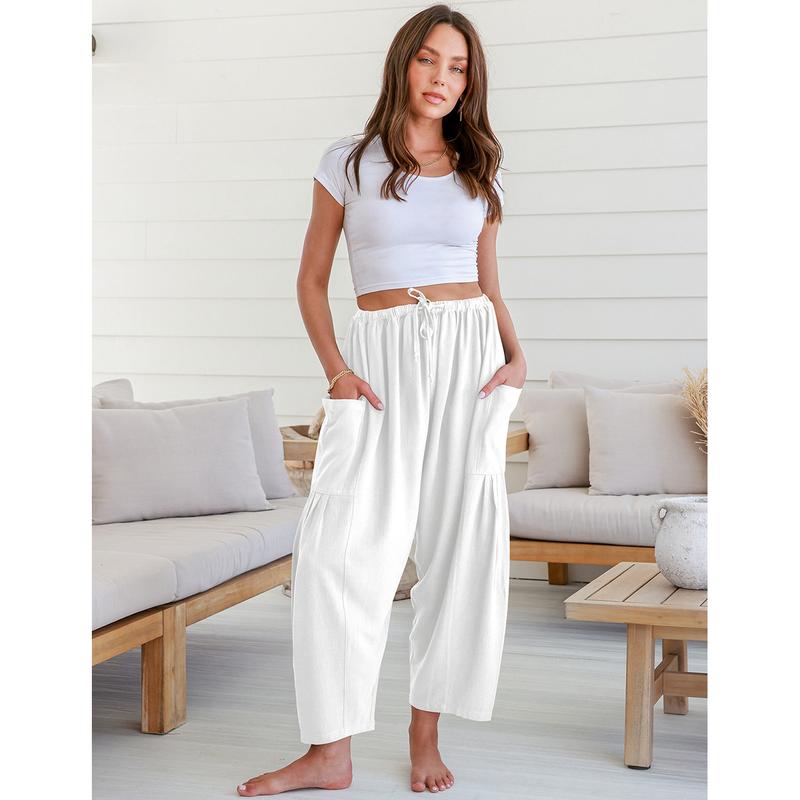 Womens Linen Wide Leg Pants Casual Loose Beach Palazzo Harem Pants with Pockets Bottom Boho Style Summer modest clothing Trouser Basic Womenswear Minimalist