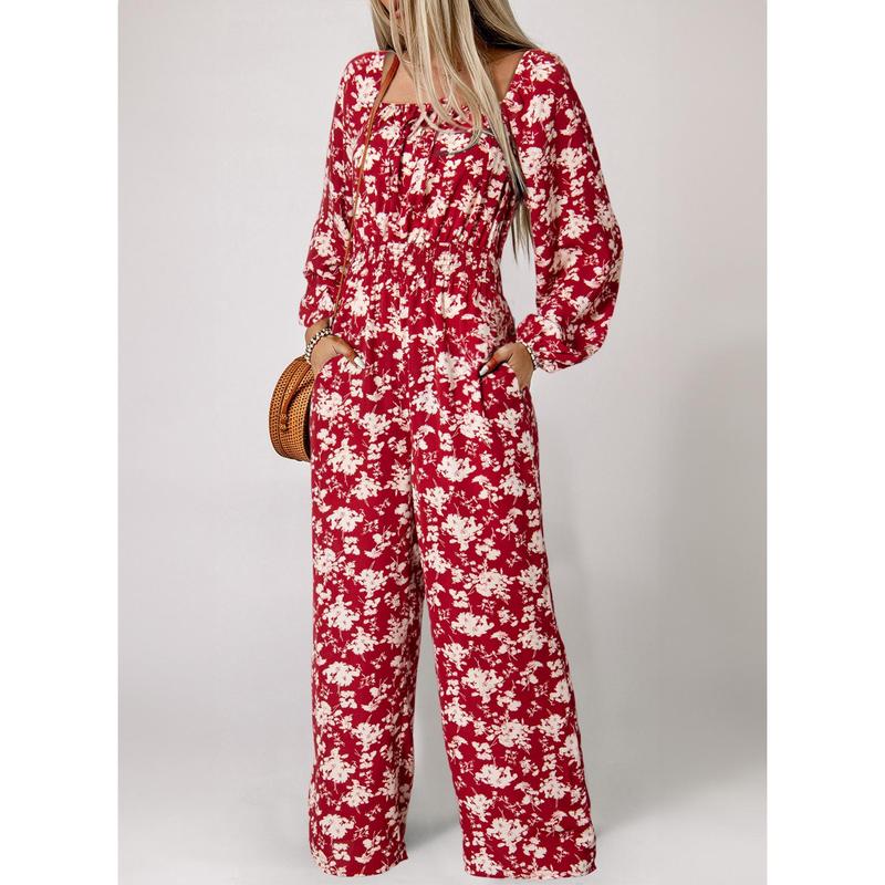 Dokotoo Printed Long Sleeve Jumpsuit Patterned Romper Boho Chic Casual Jumpsuit High Waist Autumn Winter Styles