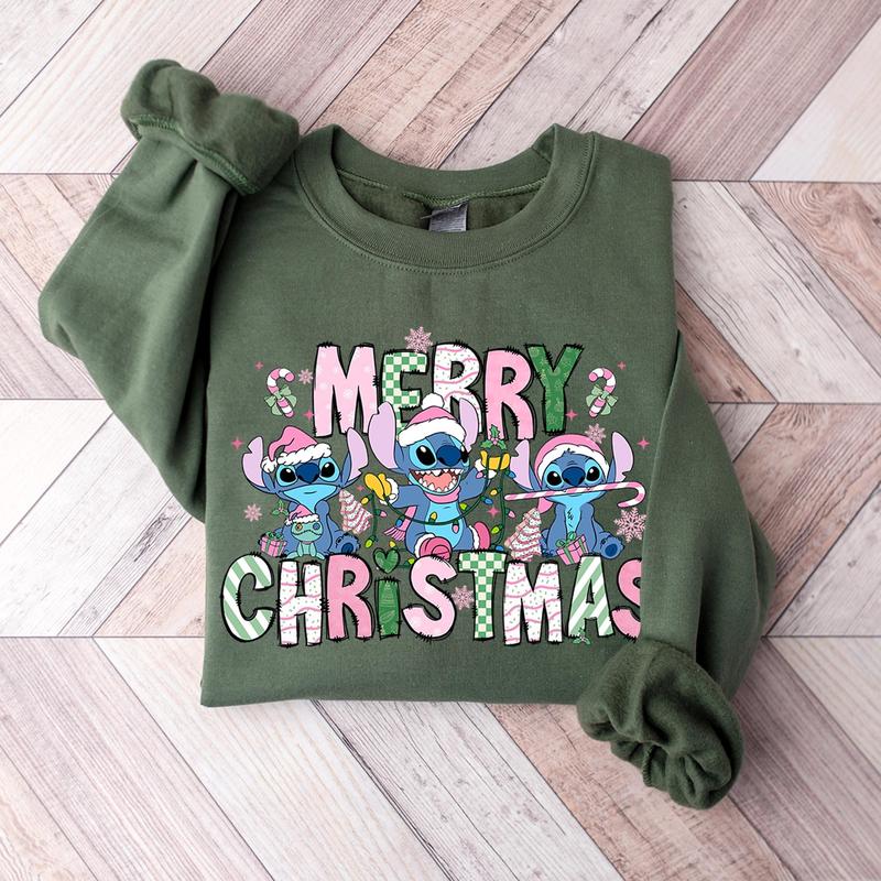 Merry Christmas Stitchh Sweatshirt,  Cute Stitchh Holiday Shirt, Stitchh Christmas Outfit, Blue Alien Stitchh Family Tee