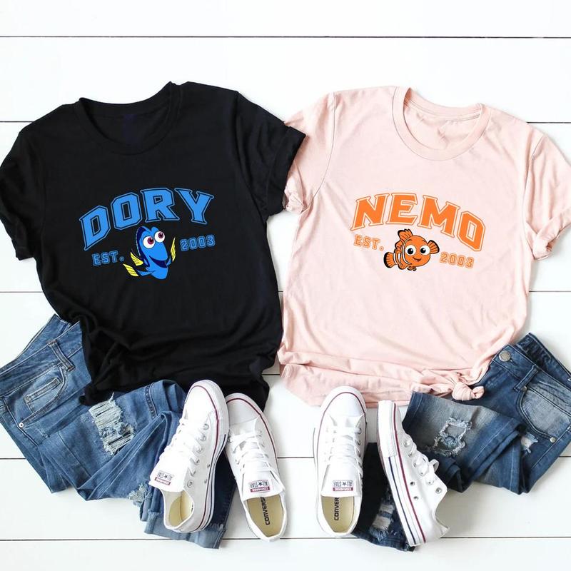 Nemoo and Doryy Print T-shirt, Finding Nemo Shirt, Cartoon Crewneck, Disneyy Couple Shirt, Valentine Day Gift PK411-412