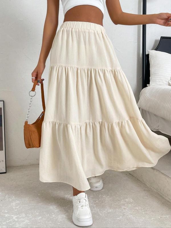 Women's Plain Ruffle Hem Flared Skirt, Casual High Waist Long Skirt, Fall Clothes, Summer Skirts for Women, Skirts for Summer, Ladies Bottoms for Daily Wear, Downtown Girl Clothes, Preppy 80s Clothes