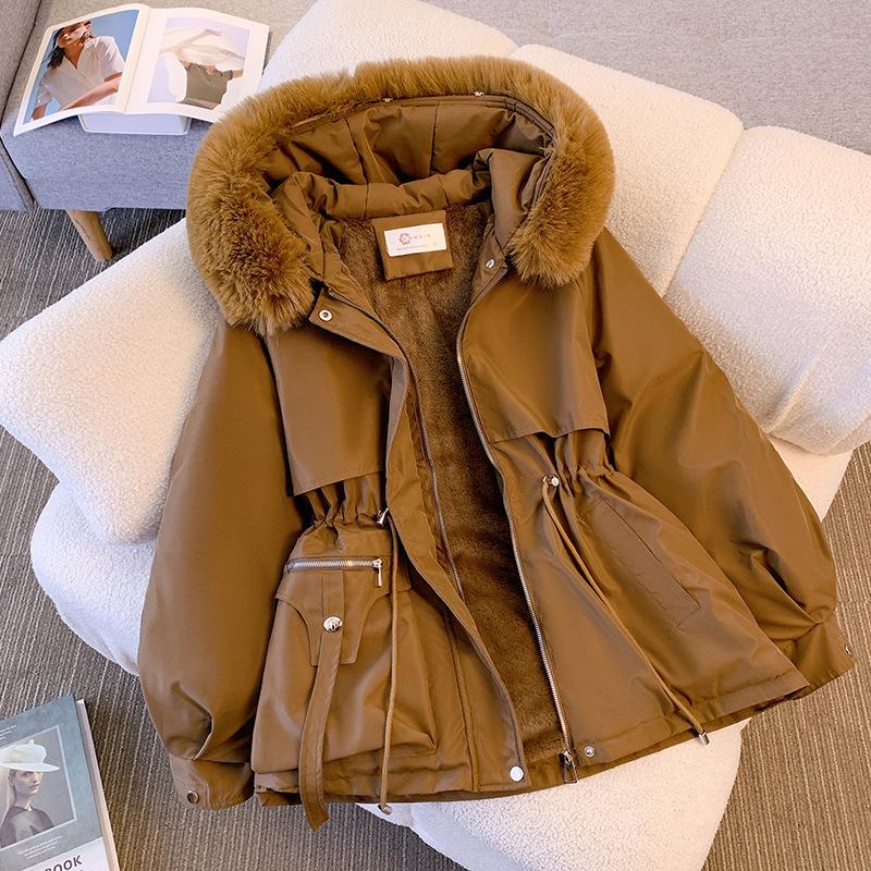 2024  Down Cotton Dress Women's ShorLarge Fur Collar Style Overcoming Slim WaistFashion Casual Coat Womenswear Jackets Tops Long Sleeve Outerwear Gowns waterproof winter slim waistfashion Comfort Longsleeves