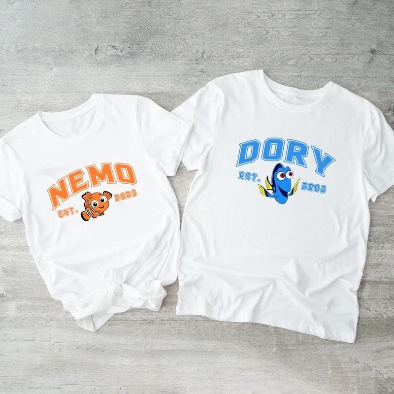 Nemoo and Doryy Print T-shirt, Finding Nemo Shirt, Cartoon Crewneck, Disneyy Couple Shirt, Valentine Day Gift PK411-412