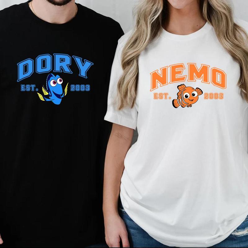 Nemoo and Doryy Print T-shirt, Finding Nemo Shirt, Cartoon Crewneck, Disneyy Couple Shirt, Valentine Day Gift PK411-412