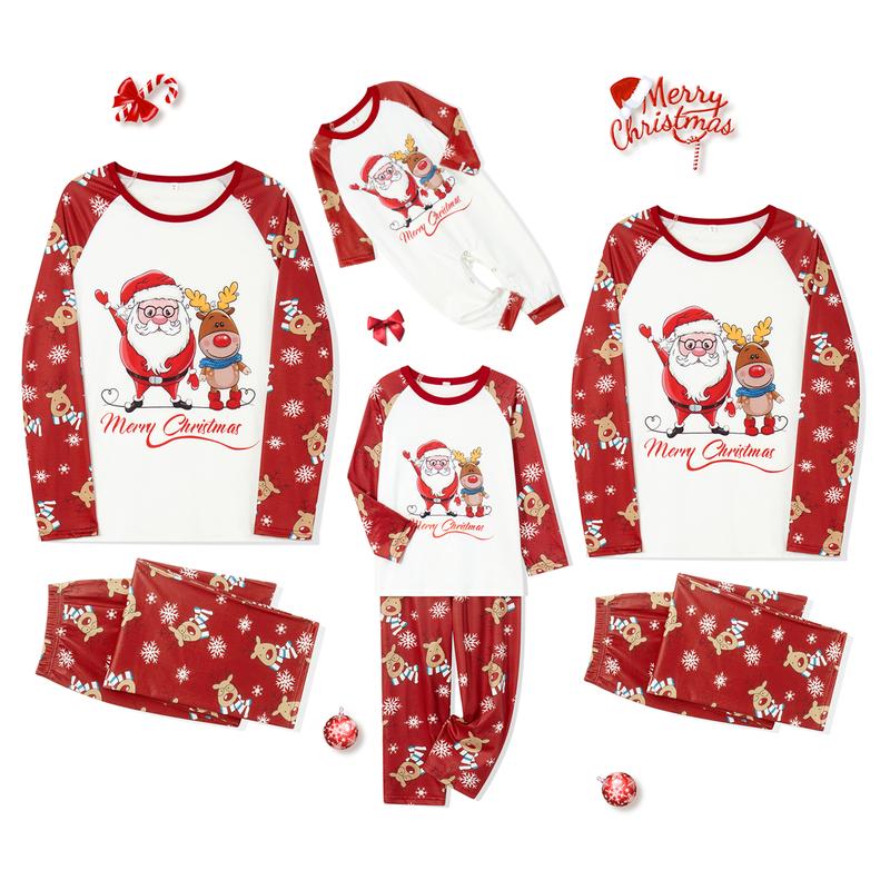 Christmas Family Pajamas Matching Set Santa Elk Print Long Sleeve Tops and Pants Loungewear Soft Sleepwear