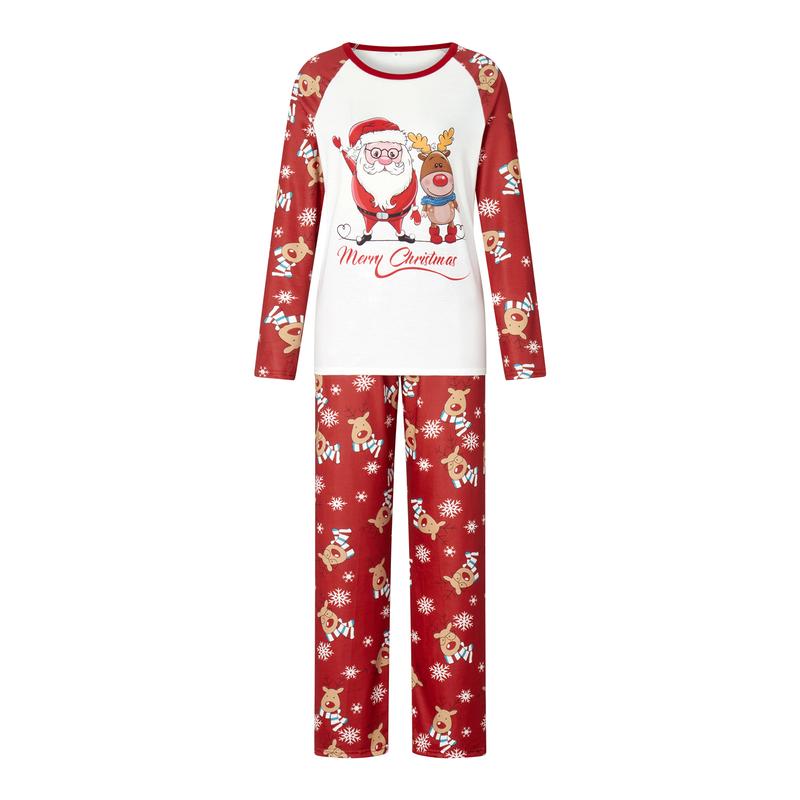 Christmas Family Pajamas Matching Set Santa Elk Print Long Sleeve Tops and Pants Loungewear Soft Sleepwear