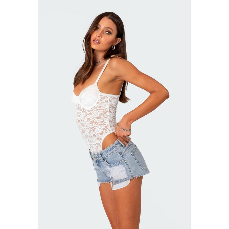 Lace & Satin Cupped Bodysuit